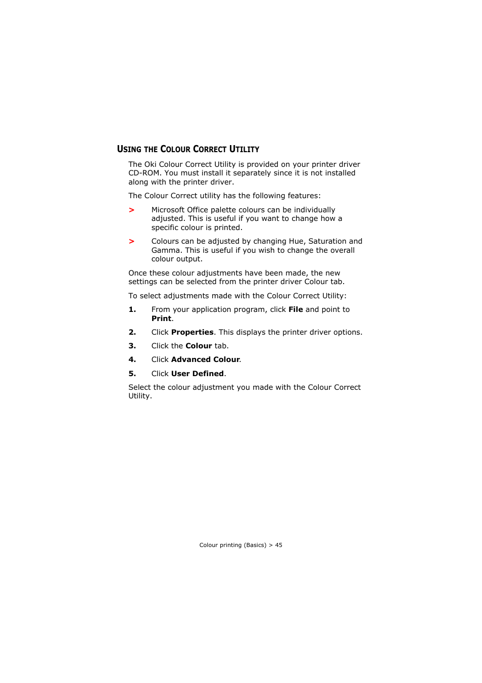 Using the colour correct utility | Oki C8800 User Manual | Page 45 / 179