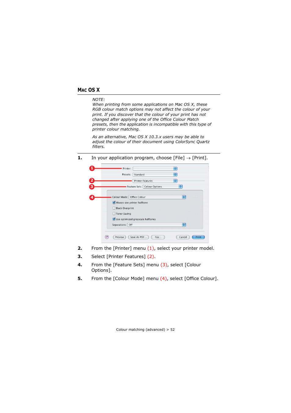 Mac os x | Oki C8800 User Manual | Page 52 / 179