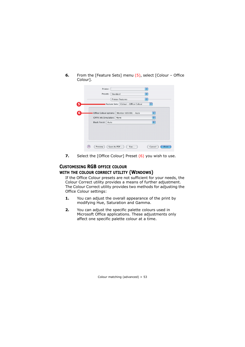 Customising rgb office colour, With the colour correct utility (windows) | Oki C8800 User Manual | Page 53 / 179