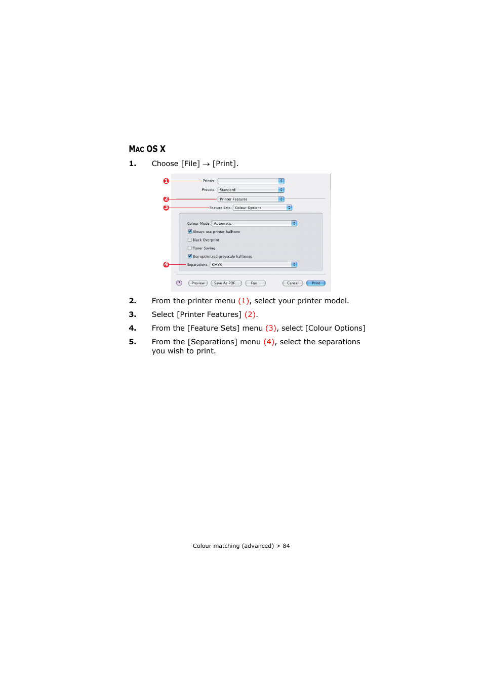Mac os x | Oki C8800 User Manual | Page 84 / 179