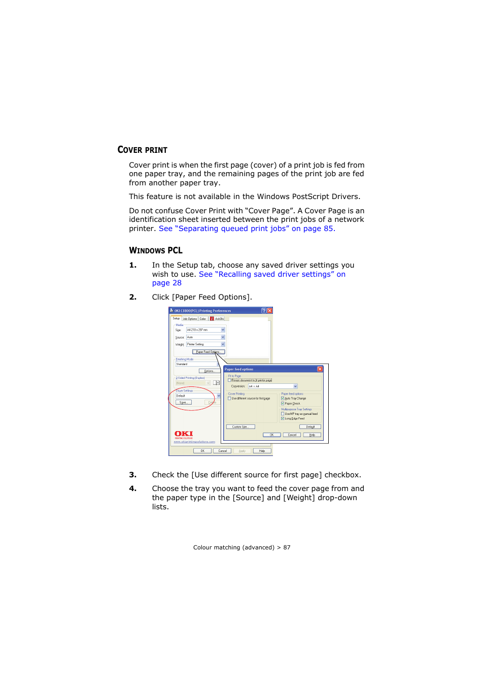 Cover print, Windows pcl | Oki C8800 User Manual | Page 87 / 179