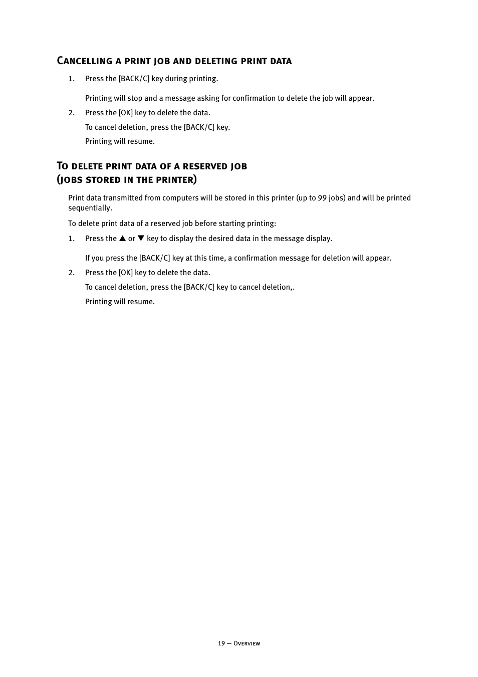 Cancelling a print job and deleting print data | Oki B8300 User Manual | Page 20 / 95