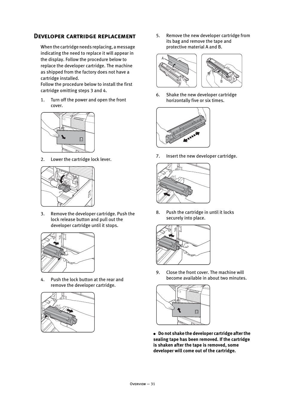 Developer cartridge replacement | Oki B8300 User Manual | Page 32 / 95