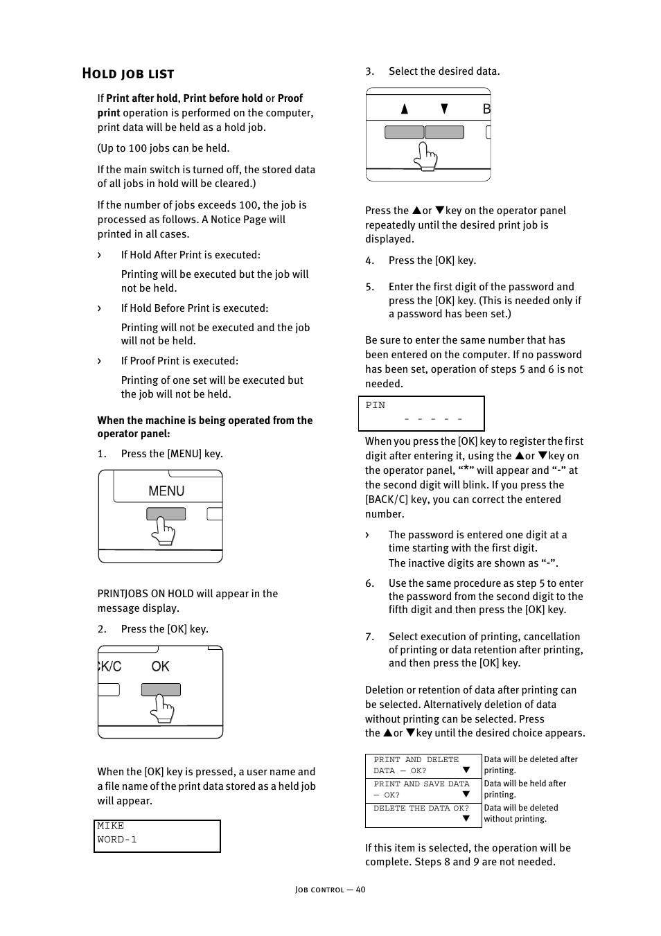 Hold job list | Oki B8300 User Manual | Page 41 / 95