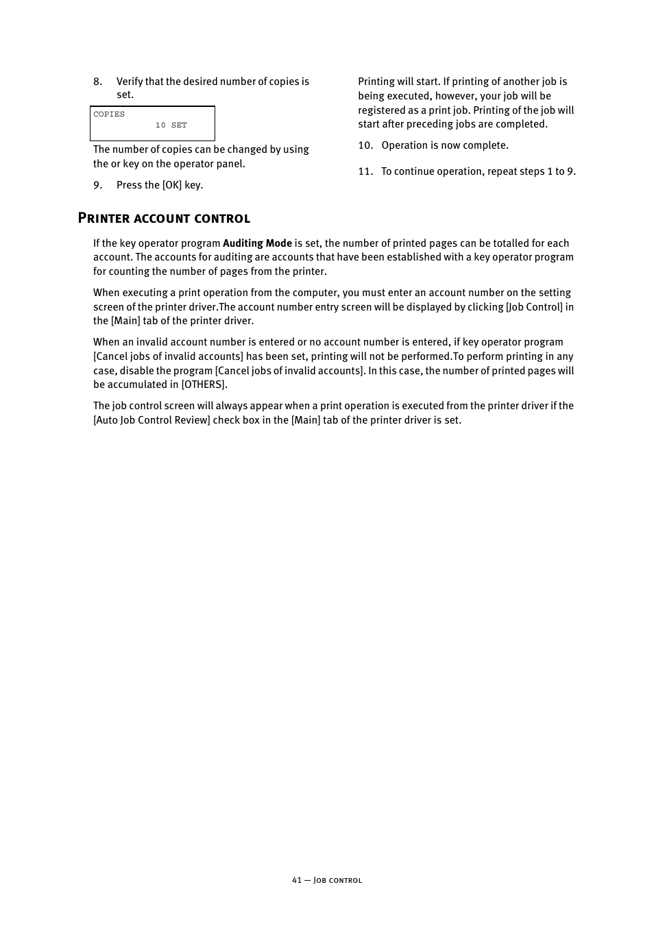 Printer account control | Oki B8300 User Manual | Page 42 / 95