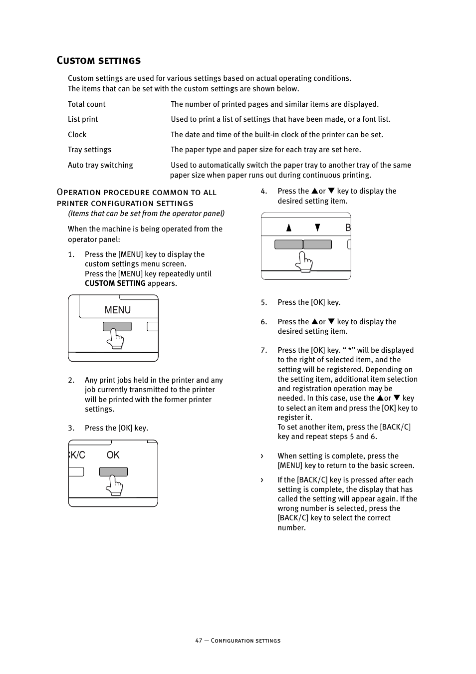 Custom settings | Oki B8300 User Manual | Page 48 / 95