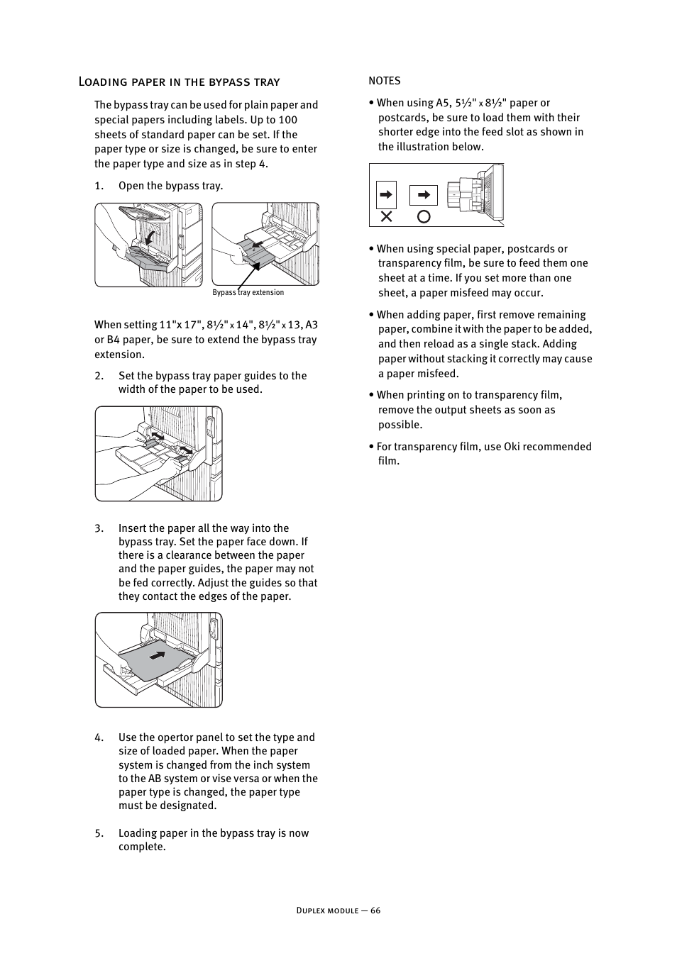 Loading paper in the bypass tray | Oki B8300 User Manual | Page 67 / 95