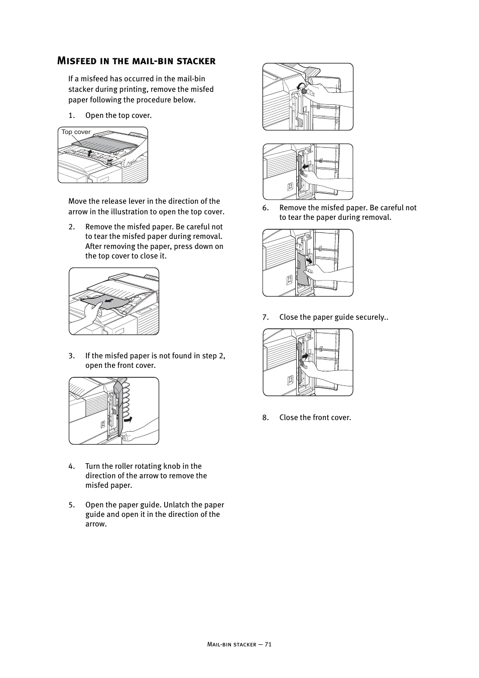 Misfeed in the mail-bin stacker | Oki B8300 User Manual | Page 72 / 95