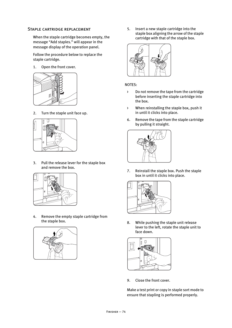 Staple cartridge replacement | Oki B8300 User Manual | Page 75 / 95