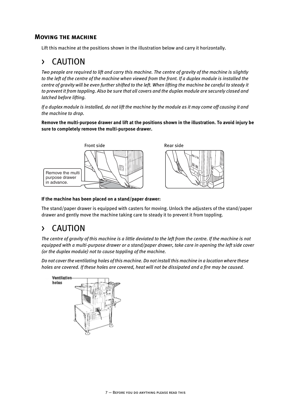 Moving the machine, Caution | Oki B8300 User Manual | Page 8 / 95