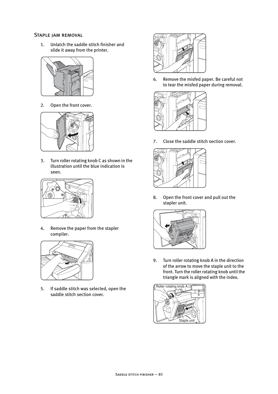 Staple jam removal | Oki B8300 User Manual | Page 84 / 95