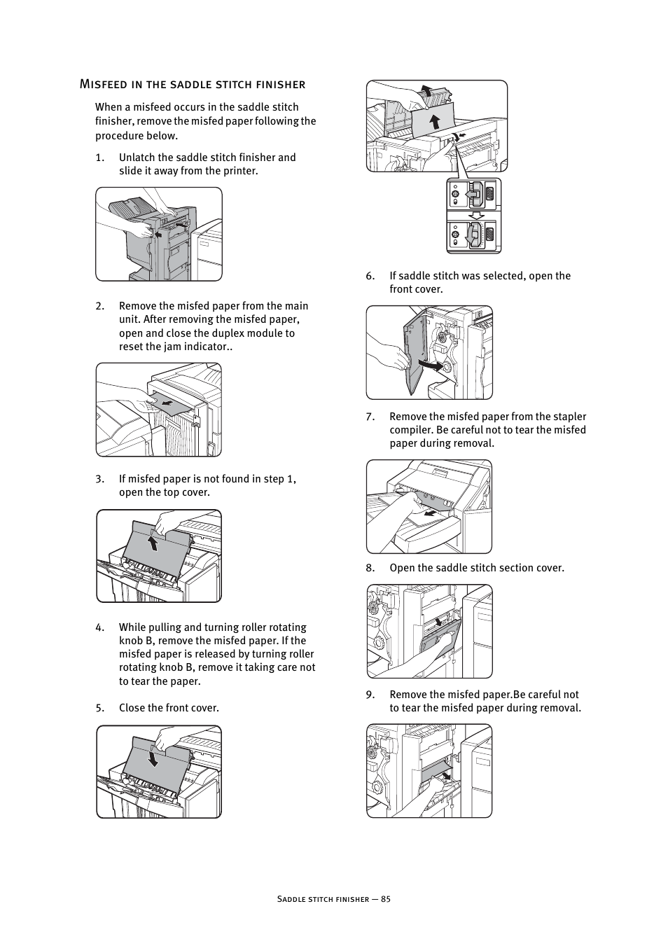 Misfeed in the saddle stitch finisher | Oki B8300 User Manual | Page 86 / 95