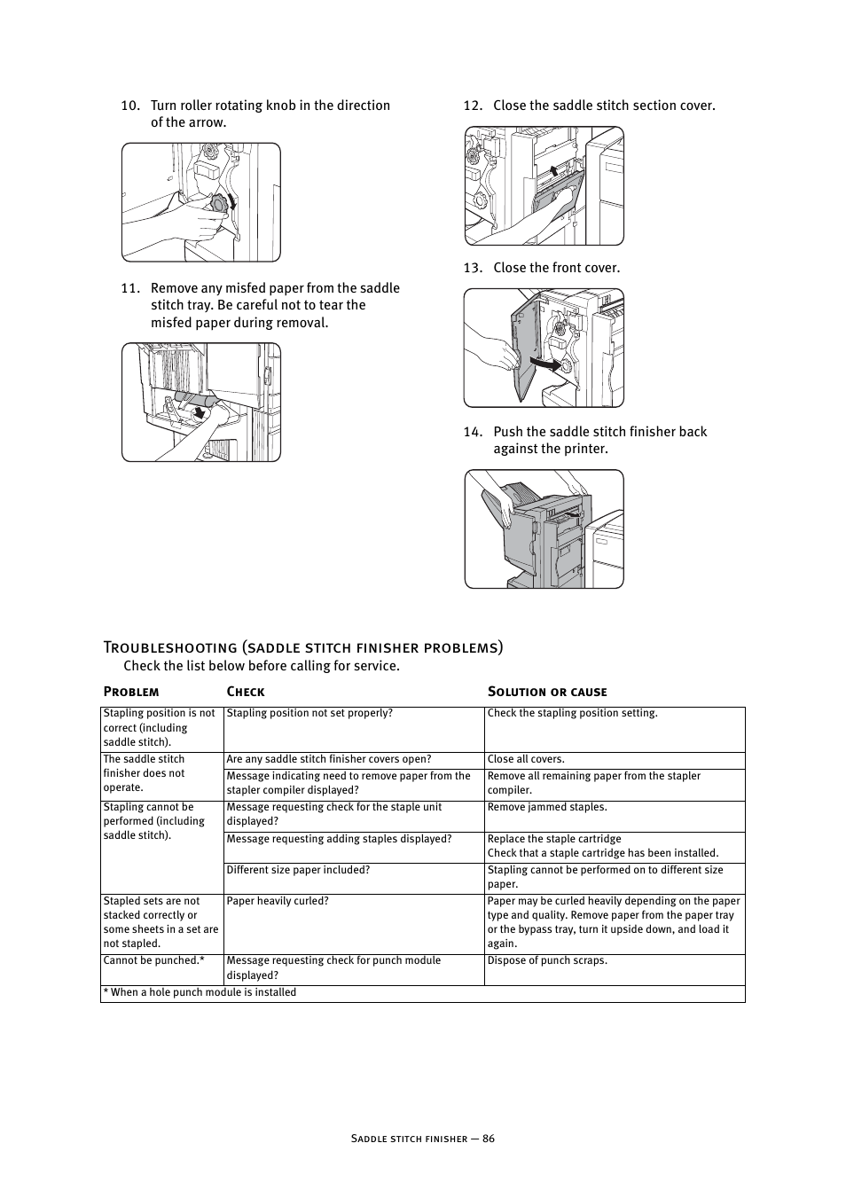 Troubleshooting (saddle stitch finisher problems) | Oki B8300 User Manual | Page 87 / 95