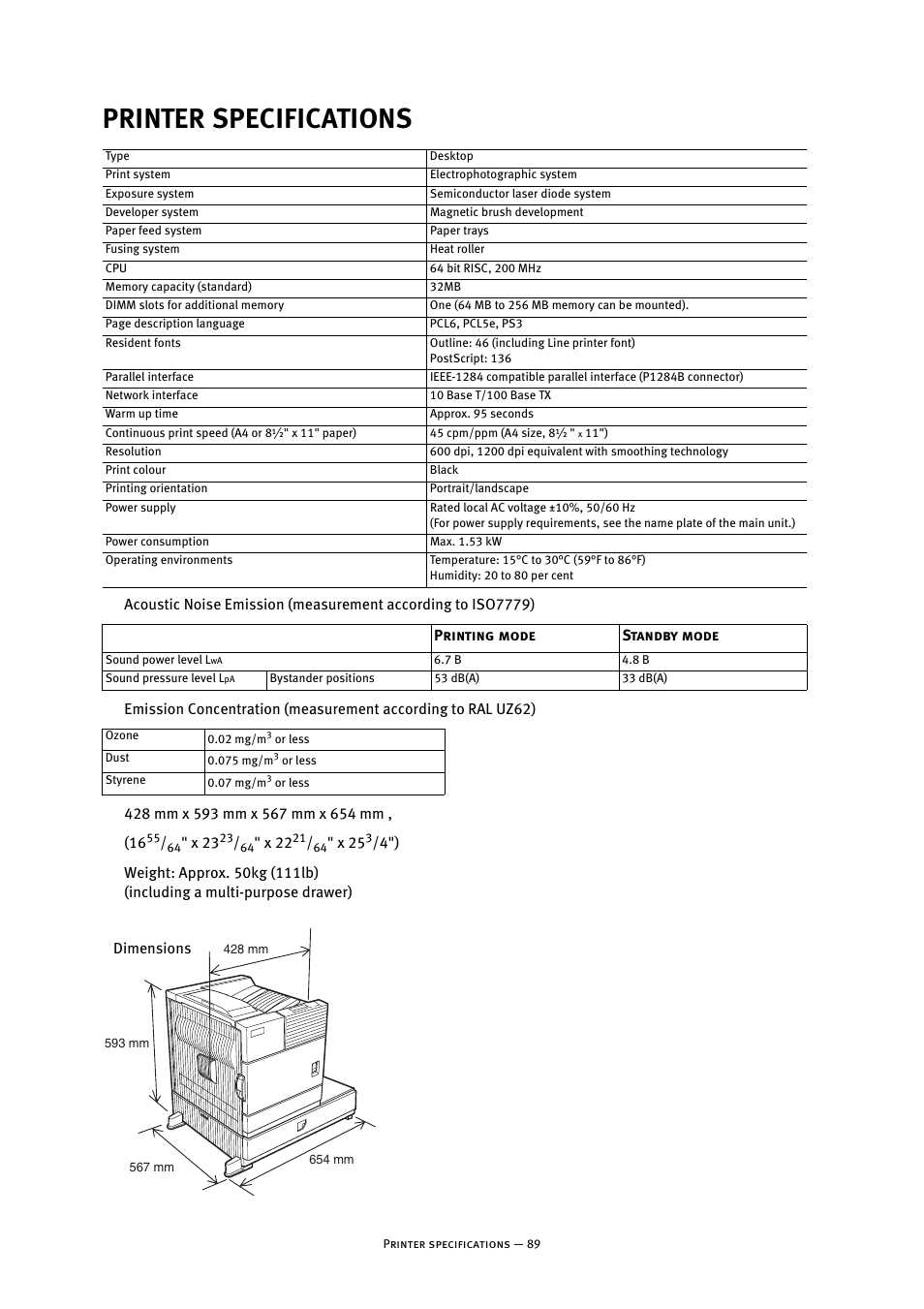 Printer specifications | Oki B8300 User Manual | Page 90 / 95