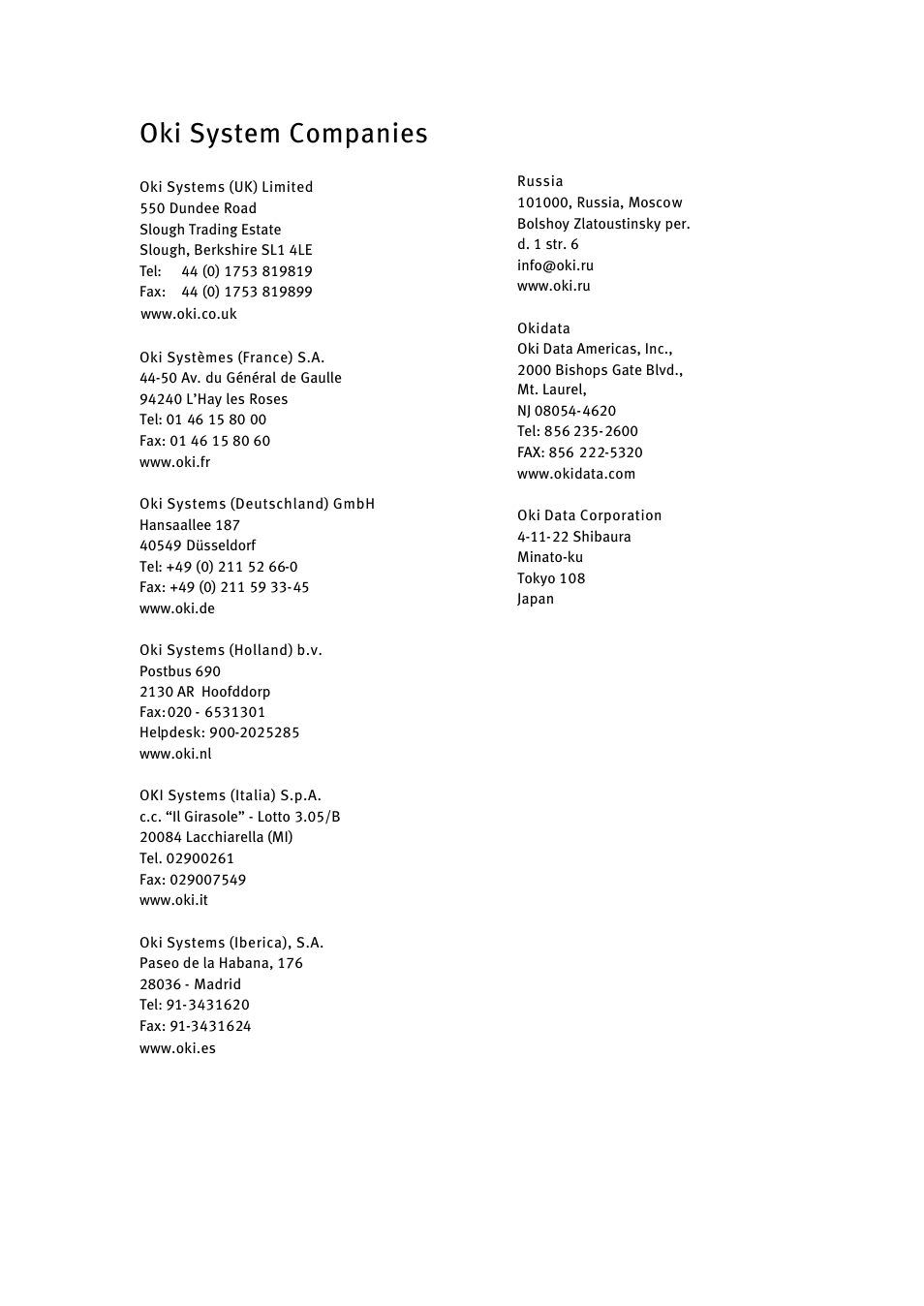 Oki system companies | Oki B8300 User Manual | Page 95 / 95