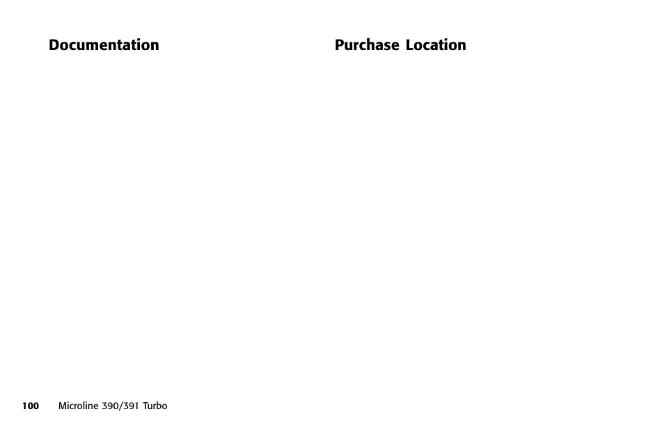 Documentation, Purchase location, Documentation purchase location | Oki 391 User Manual | Page 100 / 135
