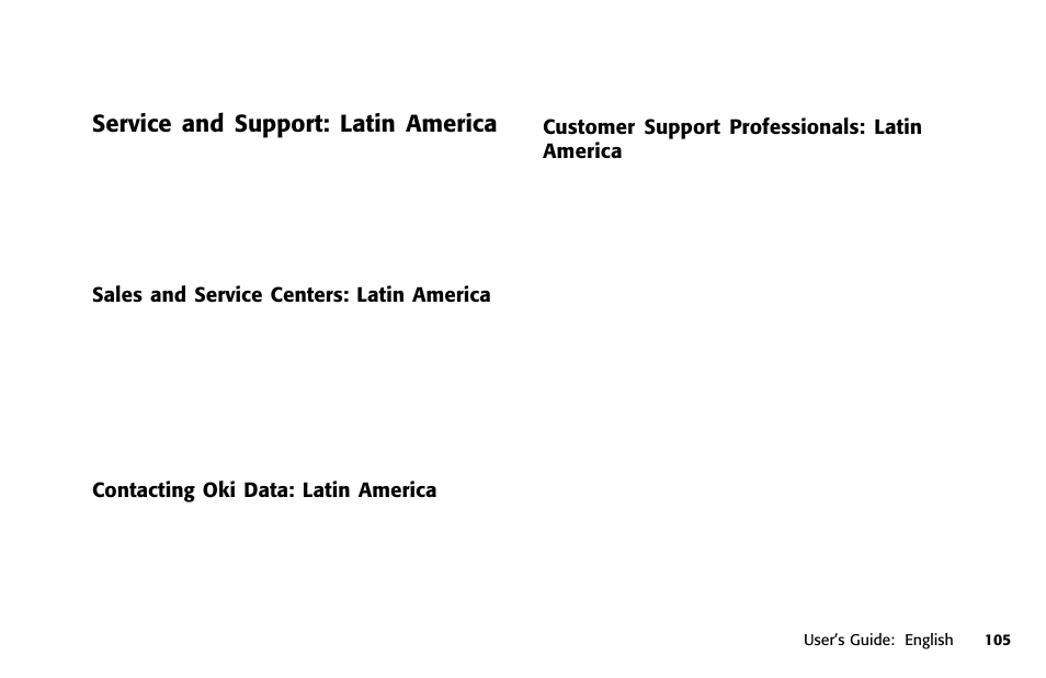 Service and support: latin america, Service | Oki 391 User Manual | Page 105 / 135