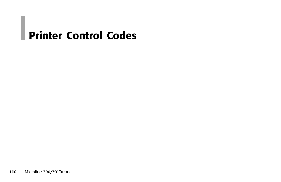 Printer control codes, Codes, printer control, Control codes | Microline reference manual | Oki 391 User Manual | Page 110 / 135