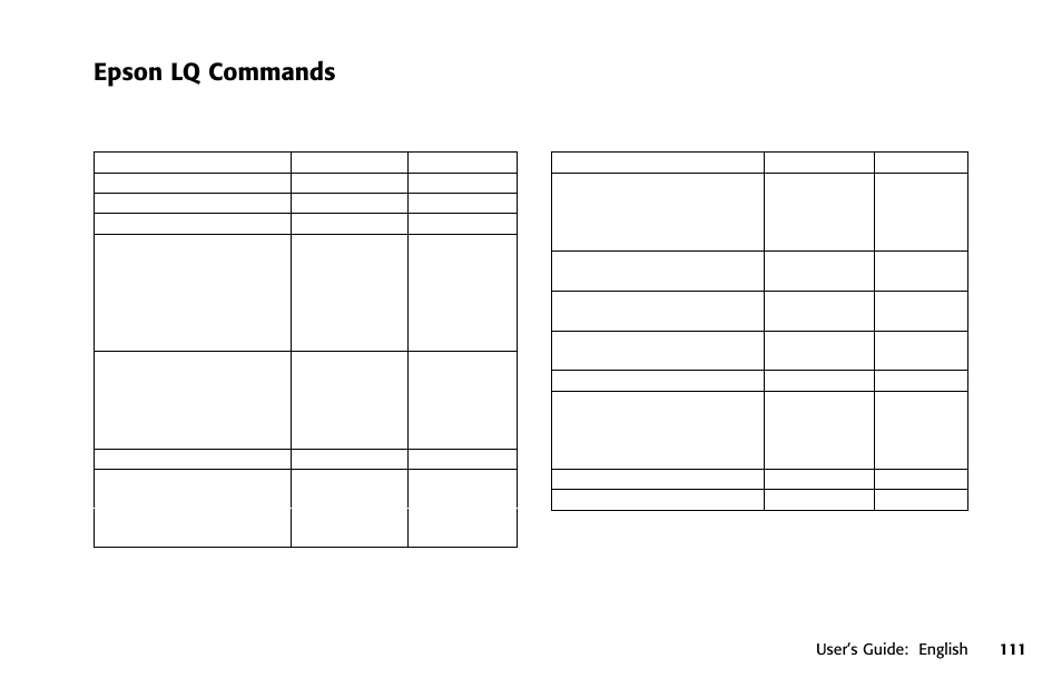 Epson lq commands, Epson lq, Commands | Oki 391 User Manual | Page 111 / 135