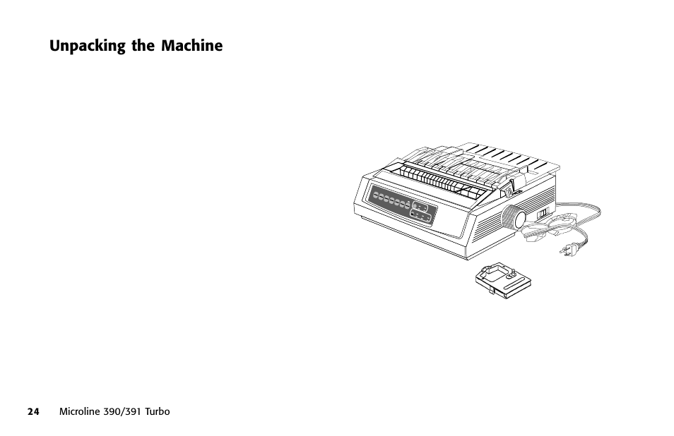 Unpacking the machine, Contents list, unpacking the printer, Micro feed up micro feed down | Oki 391 User Manual | Page 24 / 135
