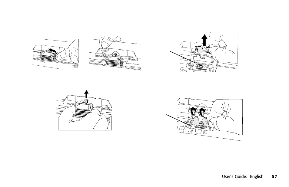 6 remove the printhead, User’s guide: english 57, Hot chaud heiss | Oki 391 User Manual | Page 57 / 135