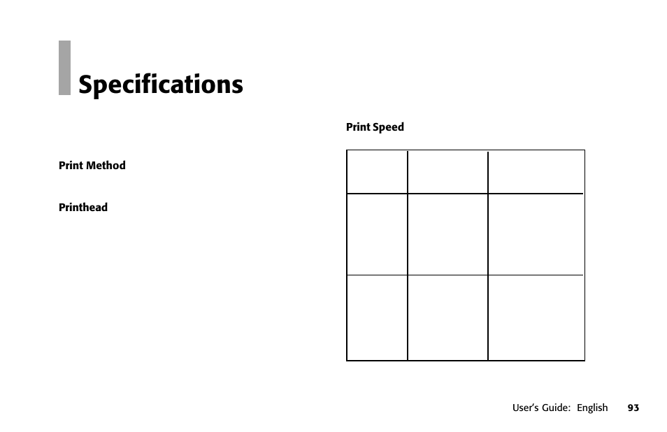 Specifications, Impact dot matrix, Print method | Printhead, Specifications 3 | Oki 391 User Manual | Page 93 / 135