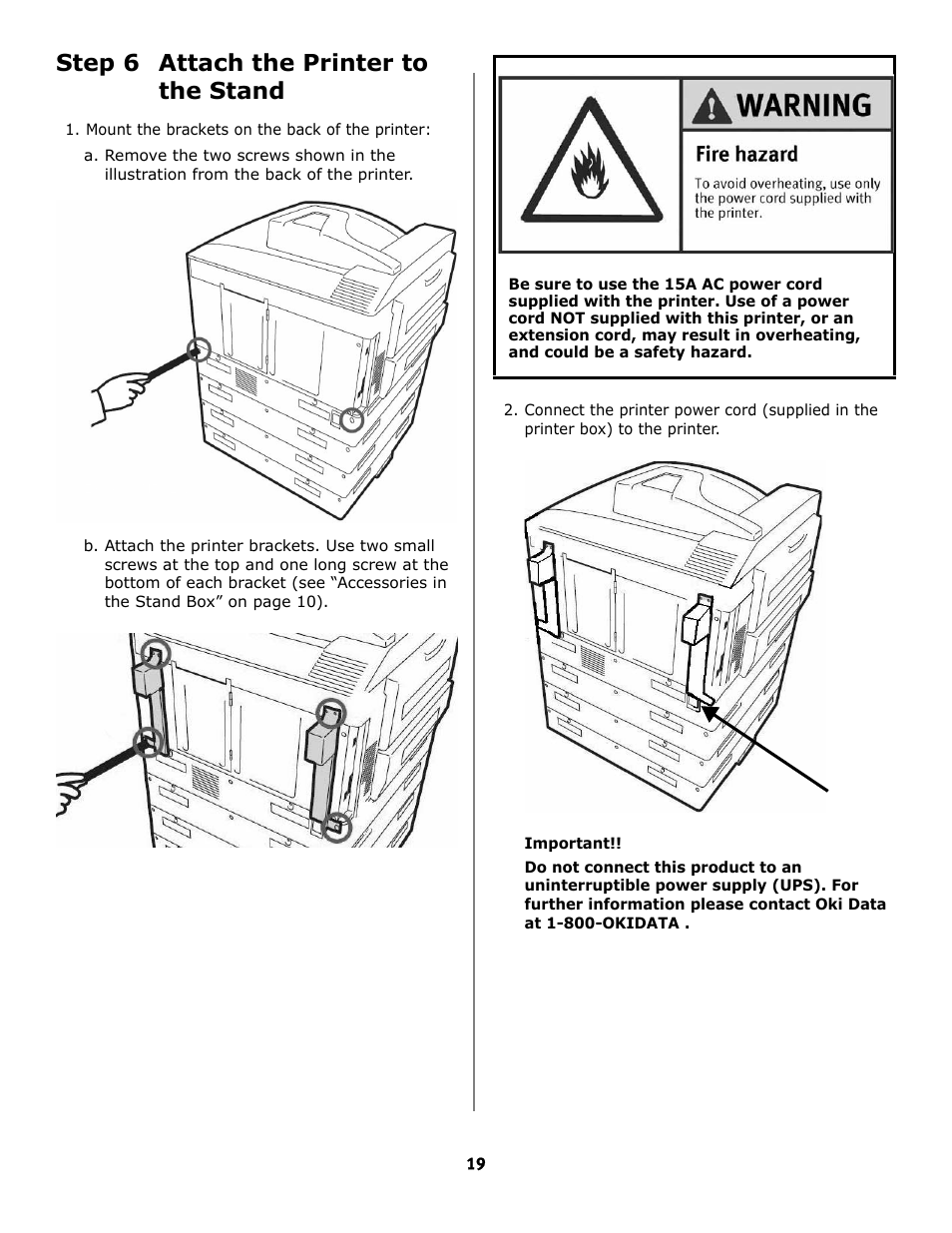 Step 6 attach the printer to the stand | Oki ES3640E User Manual | Page 19 / 24