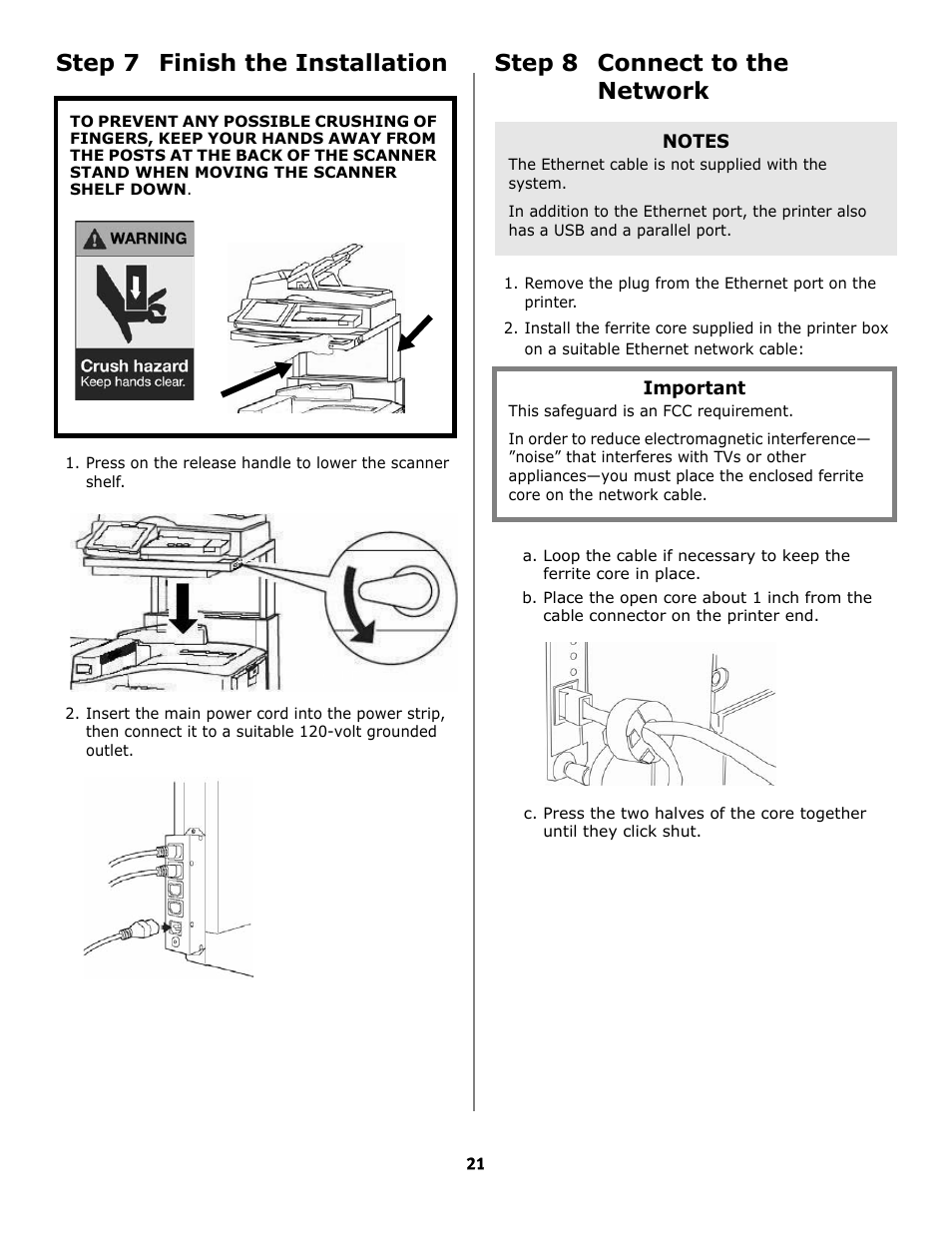 Step 7 finish the installation, Step 8 connect to the network | Oki ES3640E User Manual | Page 21 / 24