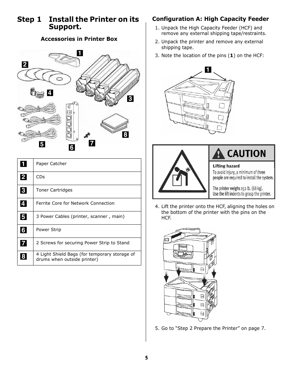 Step 1 install the printer on its support | Oki ES3640E User Manual | Page 5 / 24