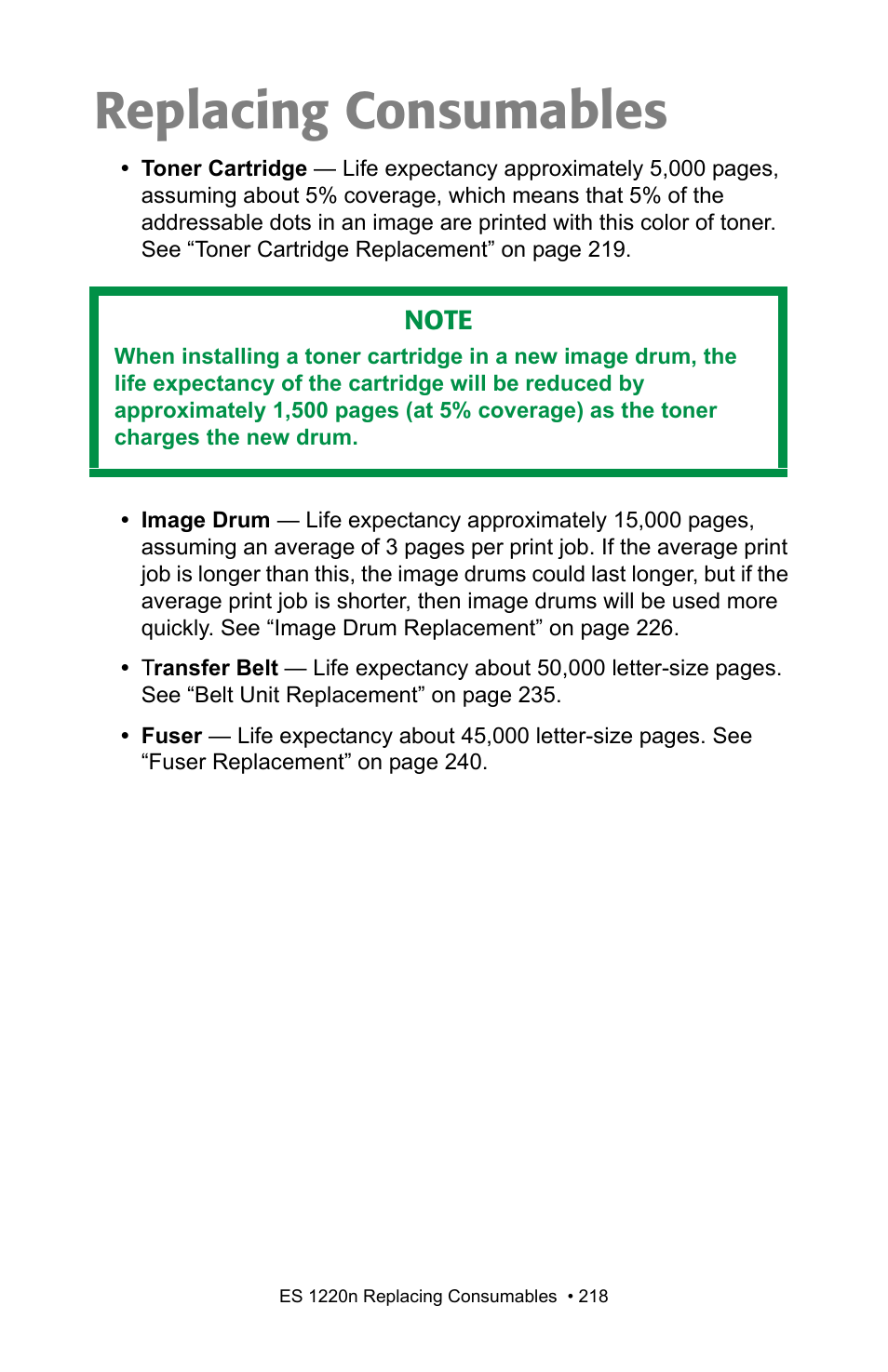 Replacing consumables | Oki 1220n User Manual | Page 125 / 207