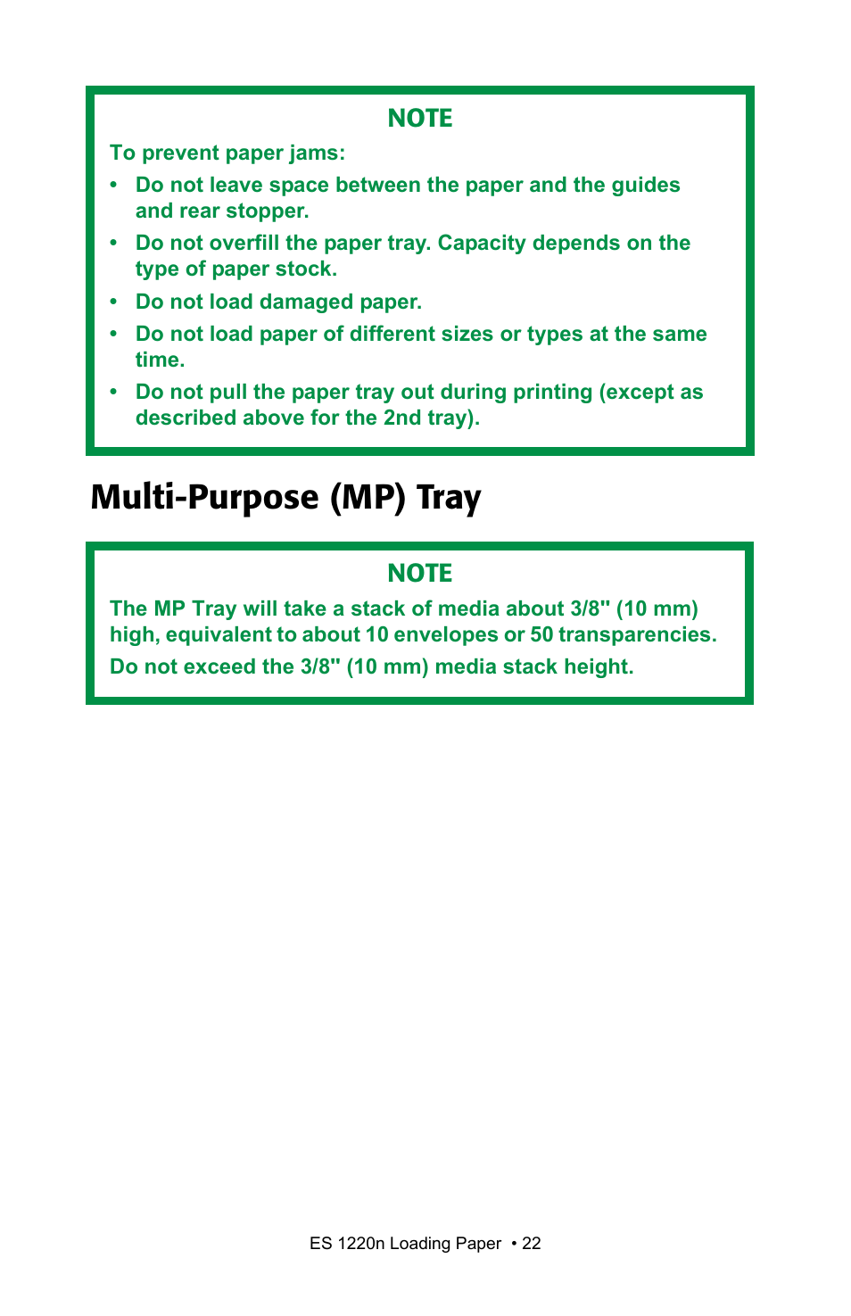 Multipurpose (mp) tray, Multi-purpose (mp) tray | Oki 1220n User Manual | Page 22 / 207