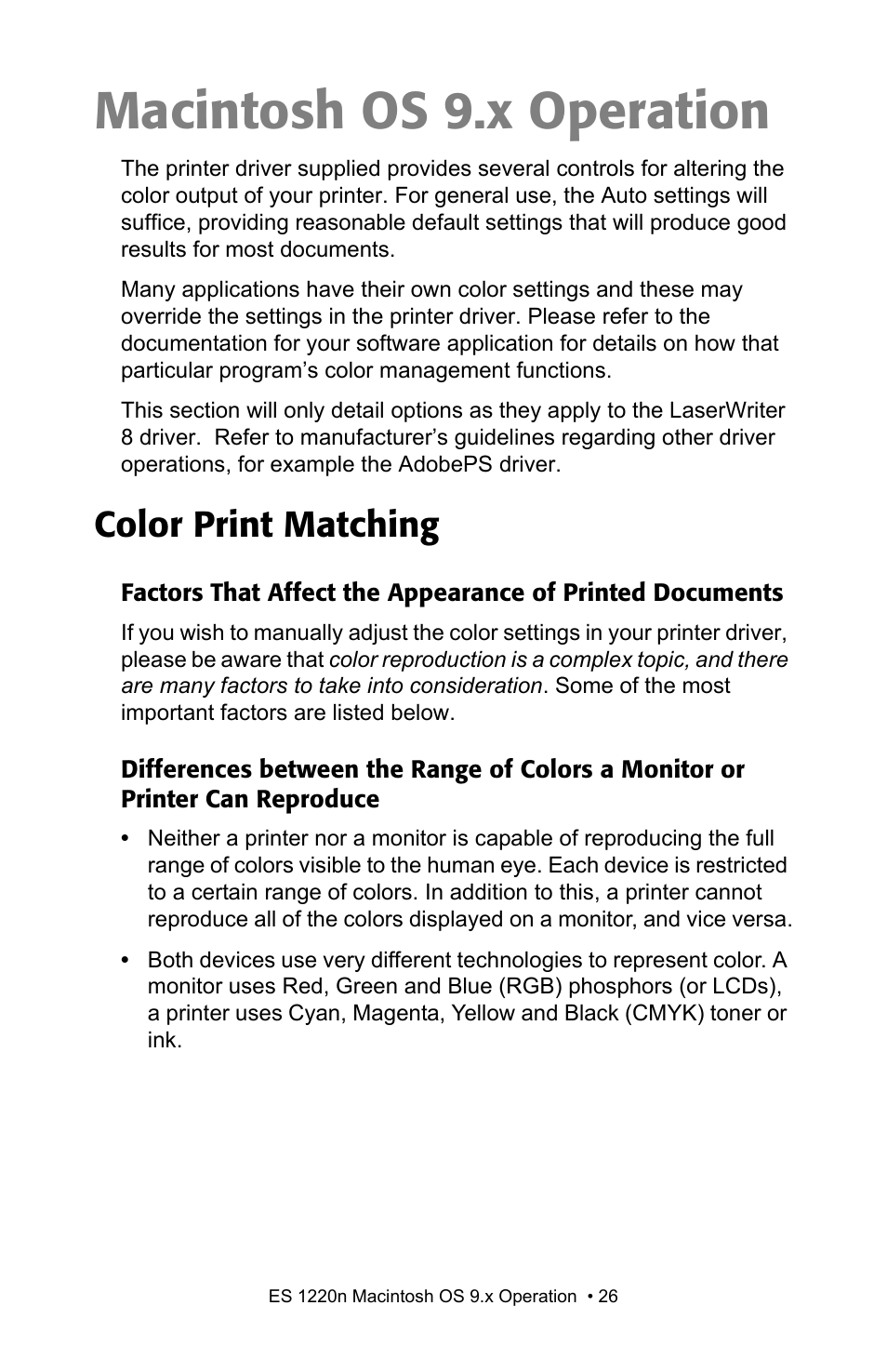 Macintosh os 9.x operation, Color print matching, Reproduce | Oki 1220n User Manual | Page 26 / 207