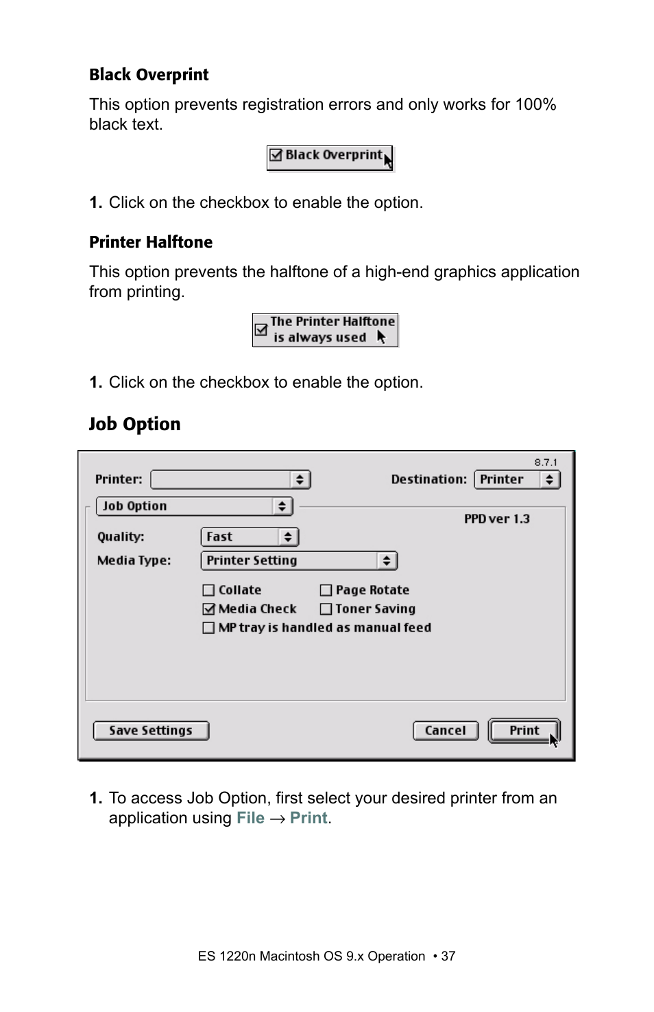 Job option | Oki 1220n User Manual | Page 37 / 207