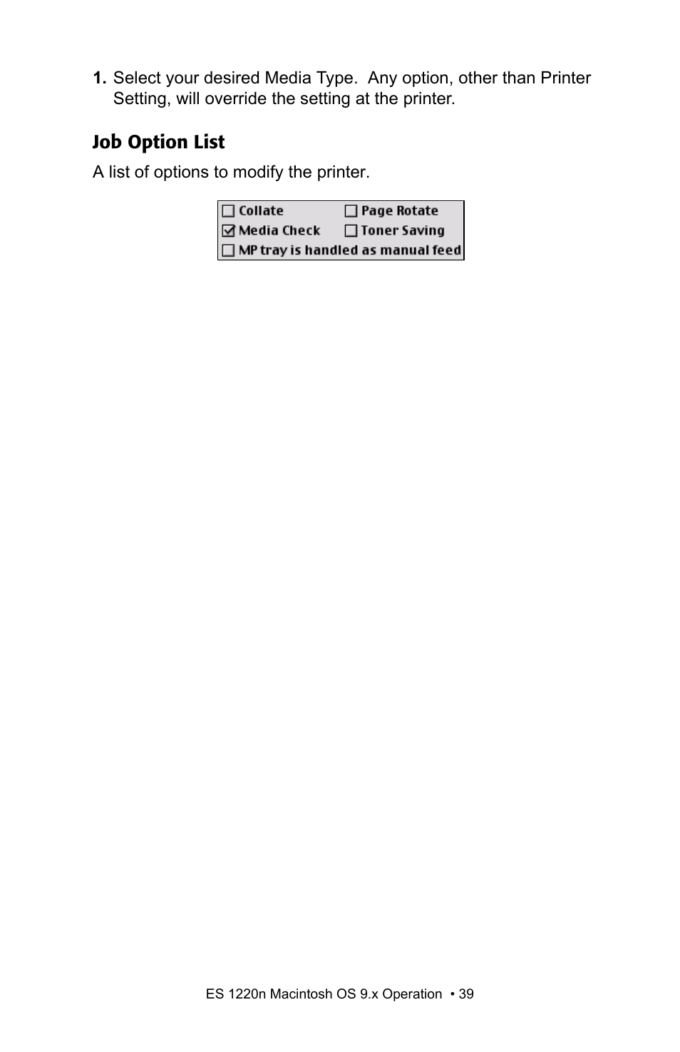 Job option list | Oki 1220n User Manual | Page 39 / 207