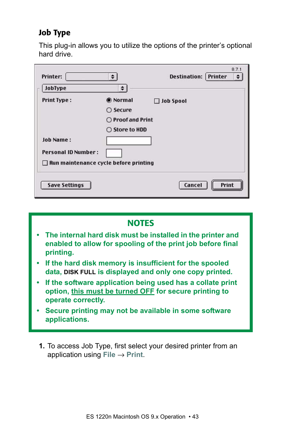 Job type | Oki 1220n User Manual | Page 43 / 207