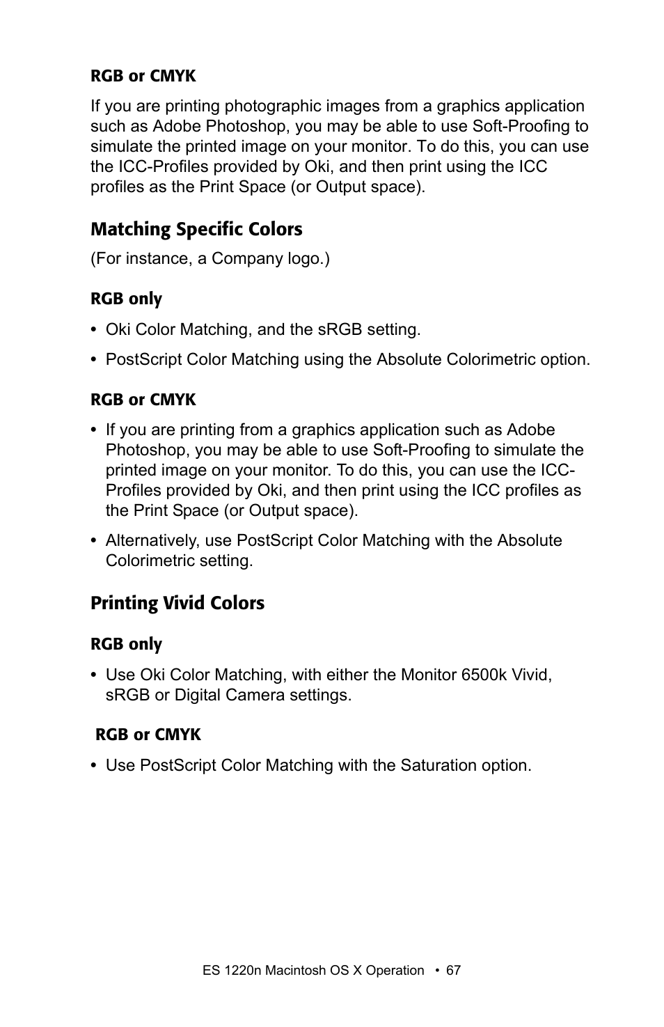 Matching specific colors, Printing vivid colors, Matching specific colors printing vivid colors | Oki 1220n User Manual | Page 67 / 207