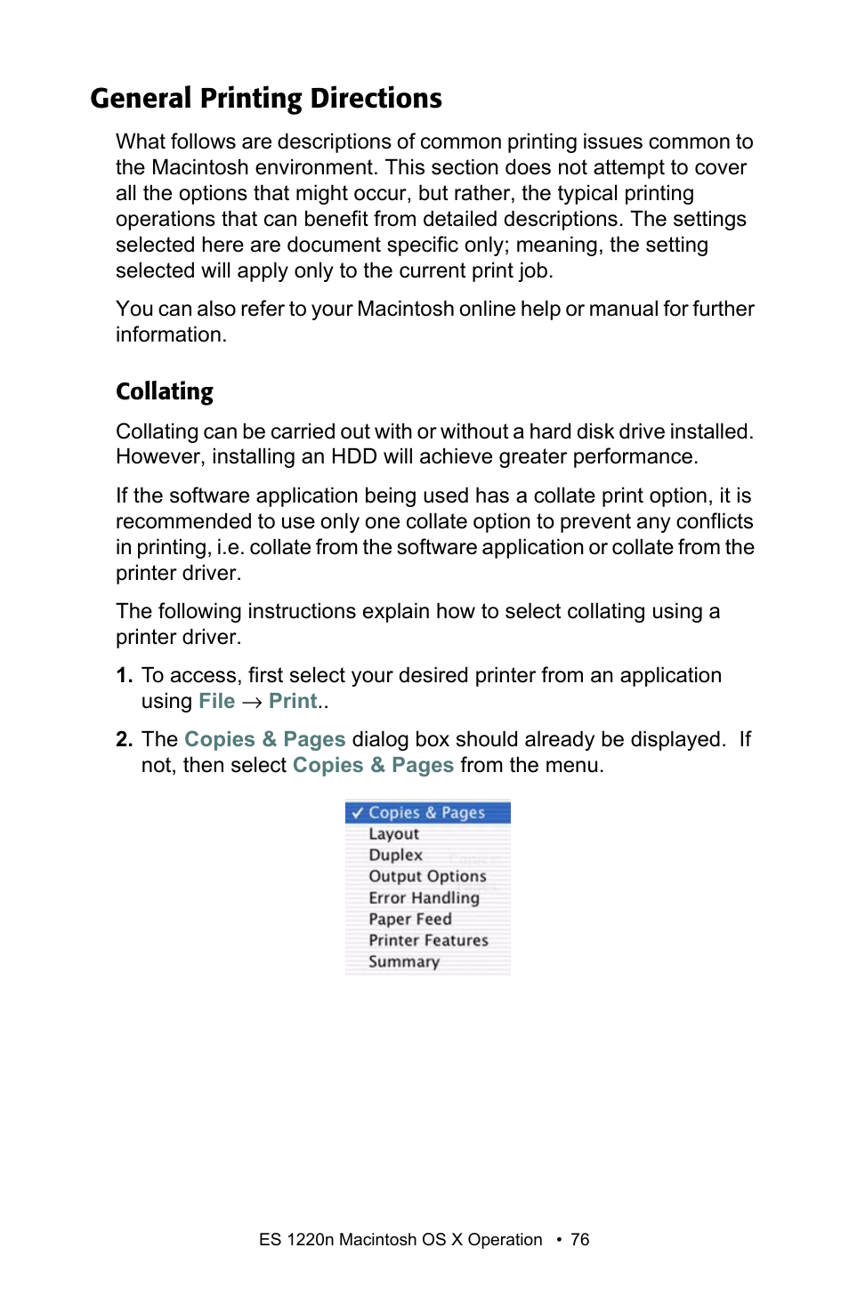 General printing directions, Collating | Oki 1220n User Manual | Page 76 / 207