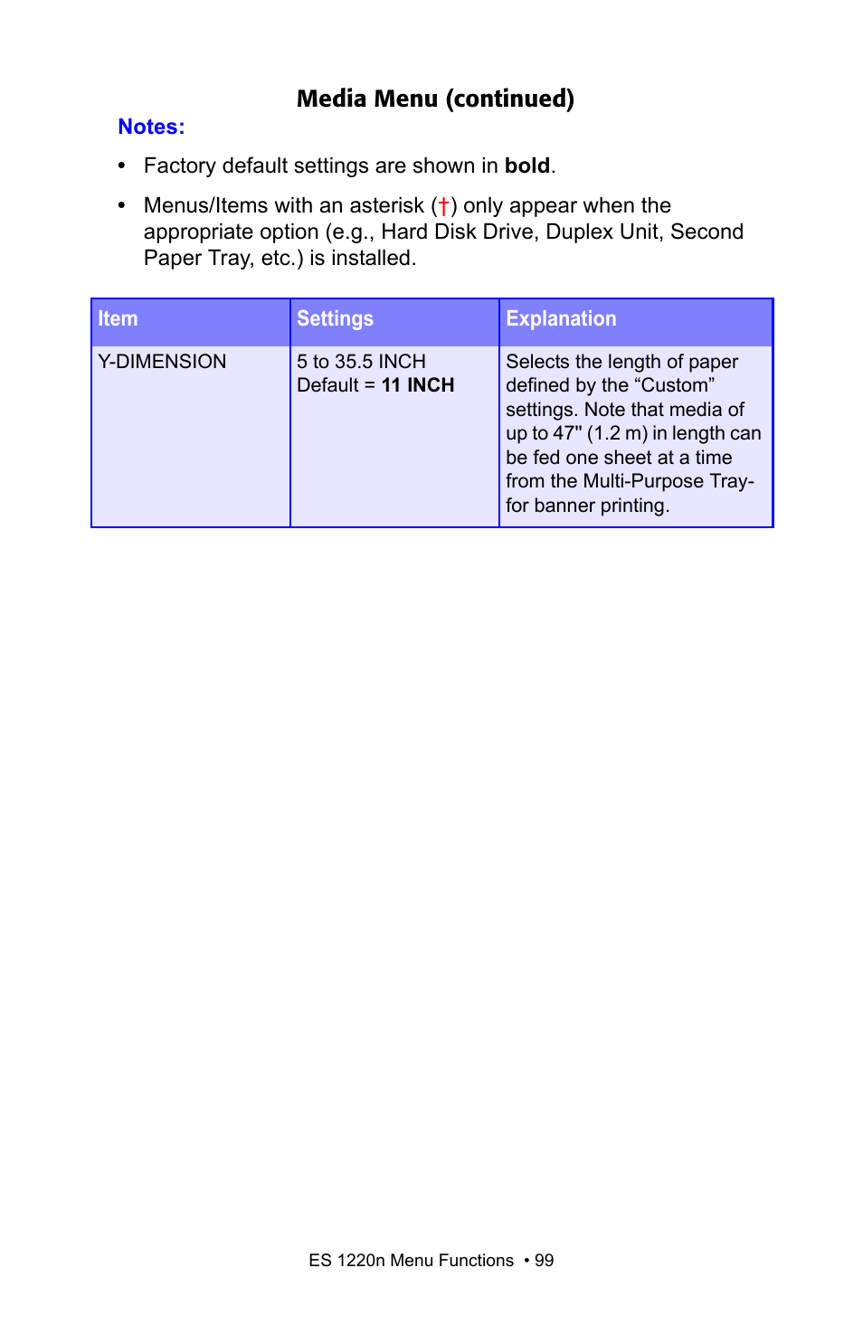 Media menu (continued) | Oki 1220n User Manual | Page 99 / 207