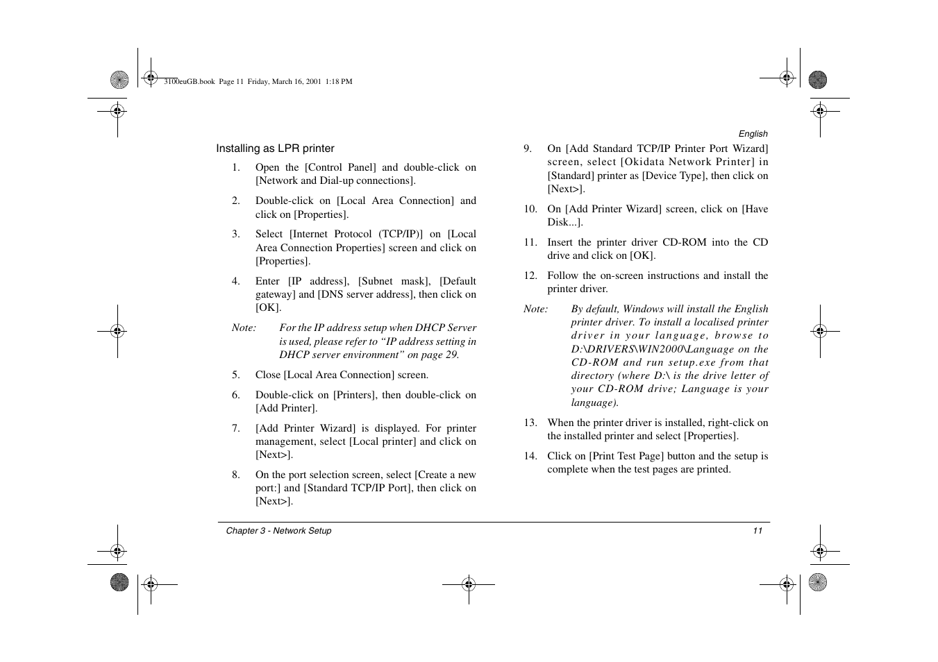 Installing as lpr printer | Oki lan 3100e User Manual | Page 17 / 104