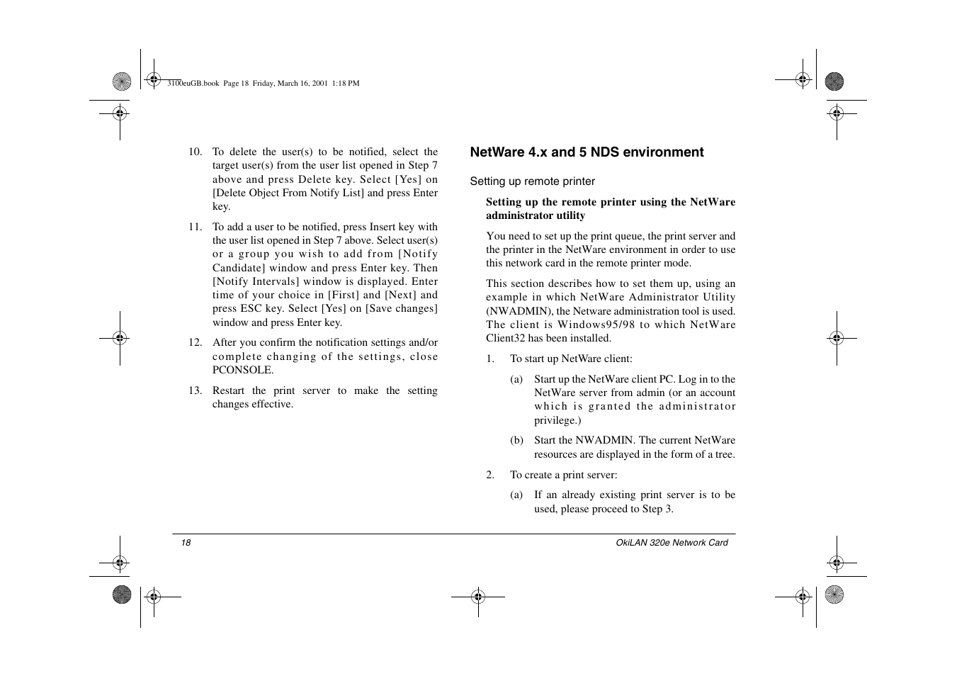 Netware 4.x and 5 nds environment, Setting up remote printer | Oki lan 3100e User Manual | Page 24 / 104