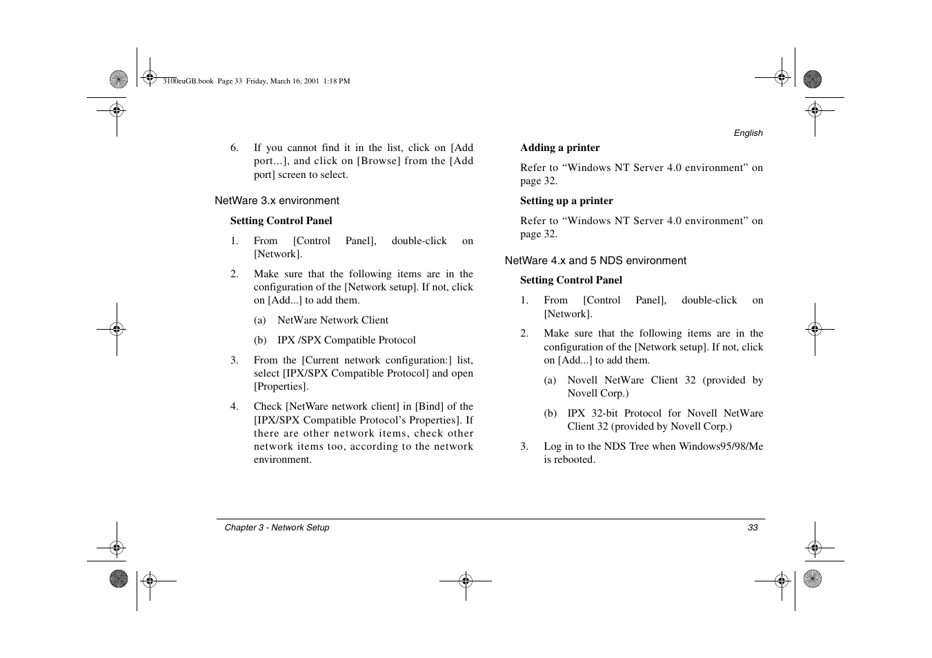 Netware 3.x environment, Netware 4.x and 5 nds environment | Oki lan 3100e User Manual | Page 39 / 104