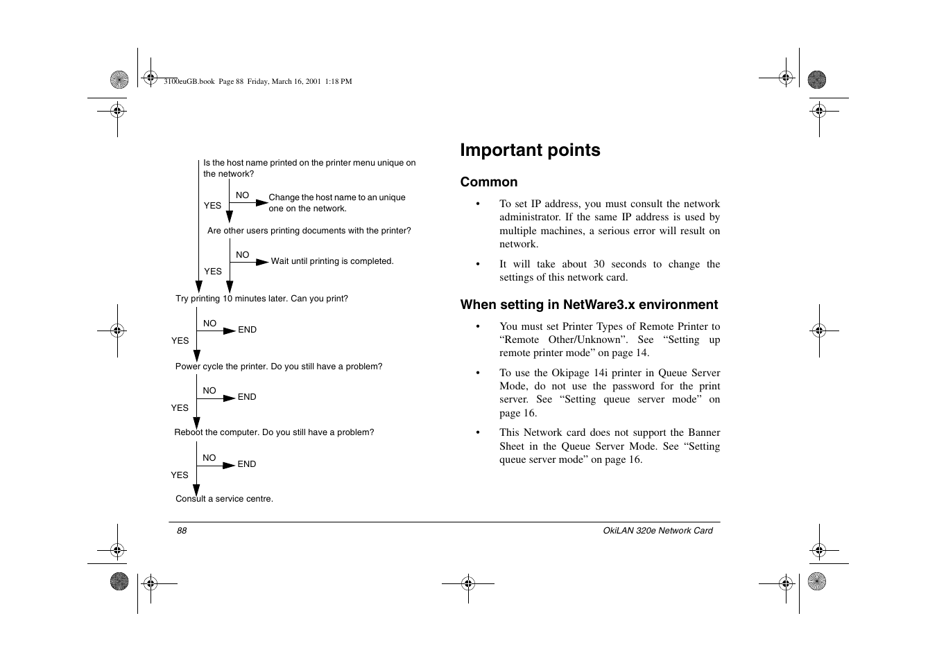 Important points, Common, When setting in netware3.x environment | Common when setting in netware3.x environment | Oki lan 3100e User Manual | Page 94 / 104