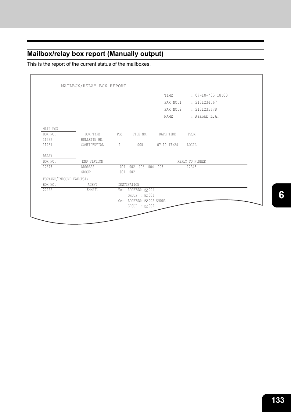 Mailbox/relay box report (manually output) | Oki CX 1145 MFP User Manual | Page 134 / 177