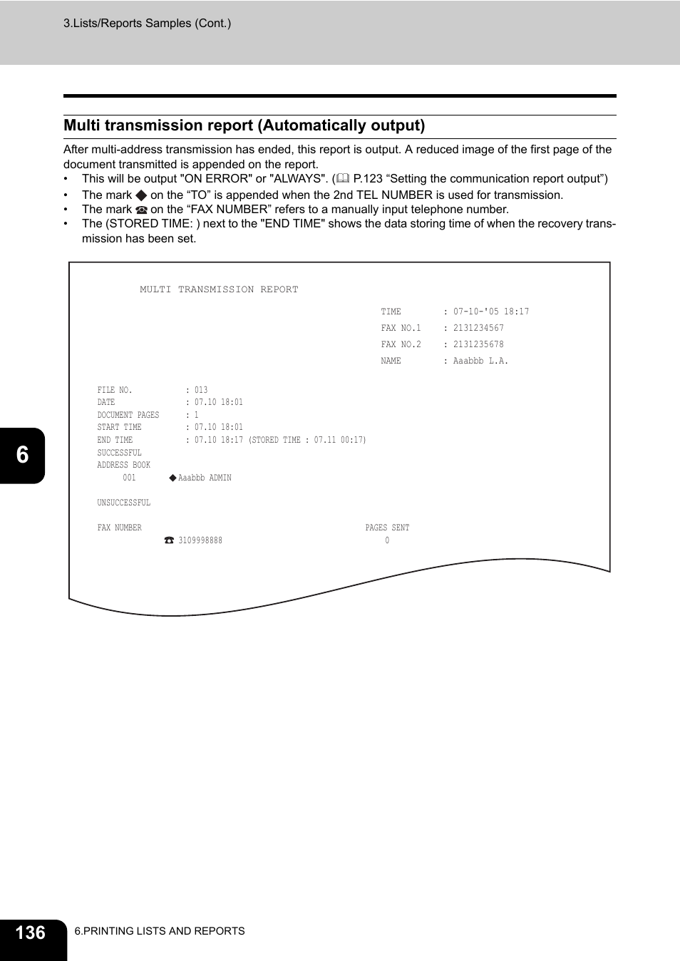 Multi transmission report (automatically output) | Oki CX 1145 MFP User Manual | Page 137 / 177