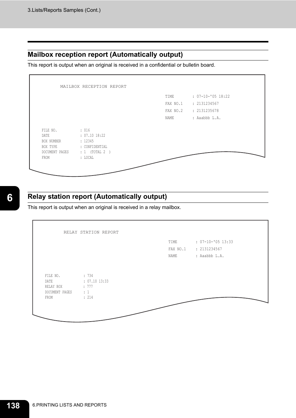 Mailbox reception report (automatically output), Relay station report (automatically output) | Oki CX 1145 MFP User Manual | Page 139 / 177