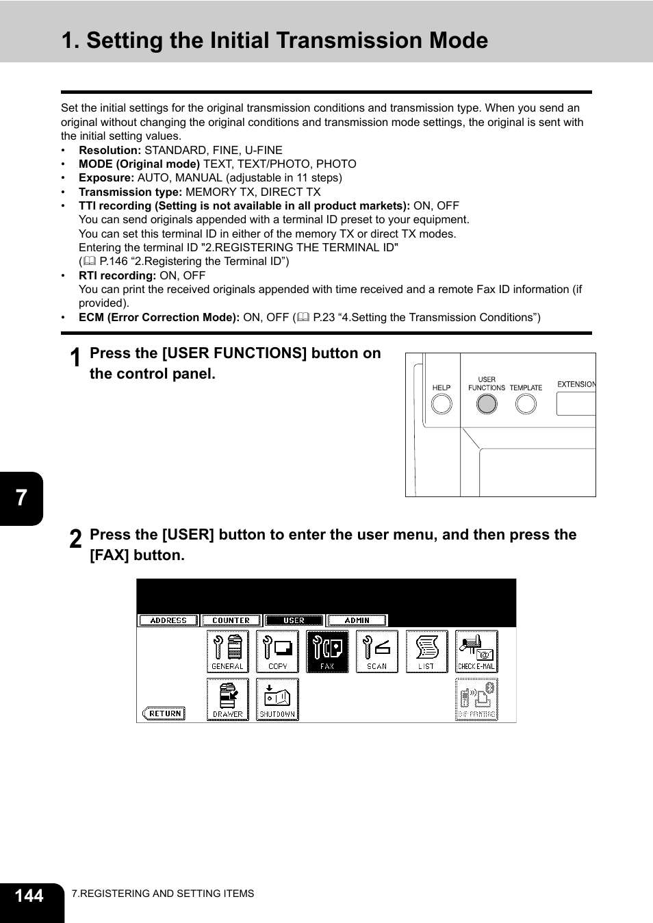 Setting the initial transmission mode | Oki CX 1145 MFP User Manual | Page 145 / 177