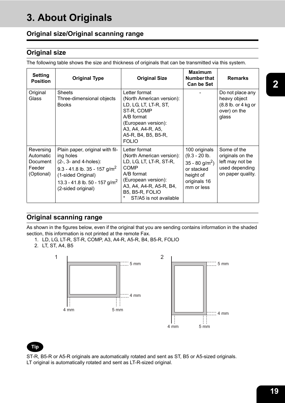 About originals, Original size/original scanning range, Original scanning range | Oki CX 1145 MFP User Manual | Page 20 / 177