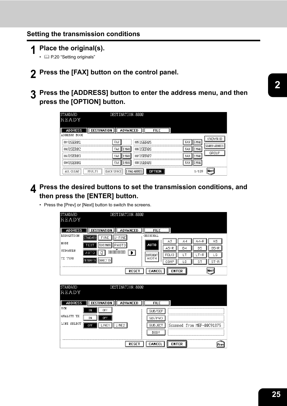 Setting the transmission conditions | Oki CX 1145 MFP User Manual | Page 26 / 177