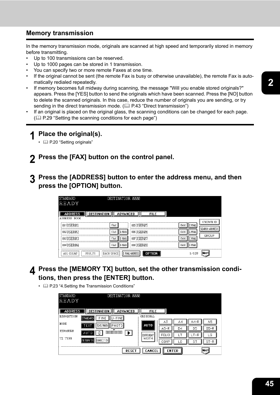 Memory transmission | Oki CX 1145 MFP User Manual | Page 46 / 177