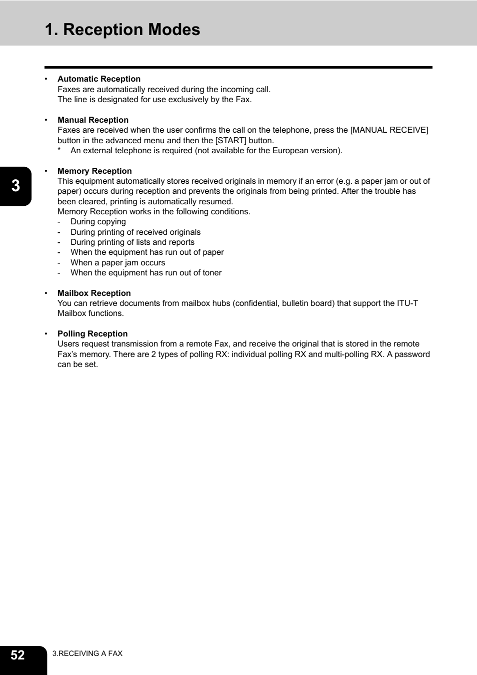 Reception modes | Oki CX 1145 MFP User Manual | Page 53 / 177